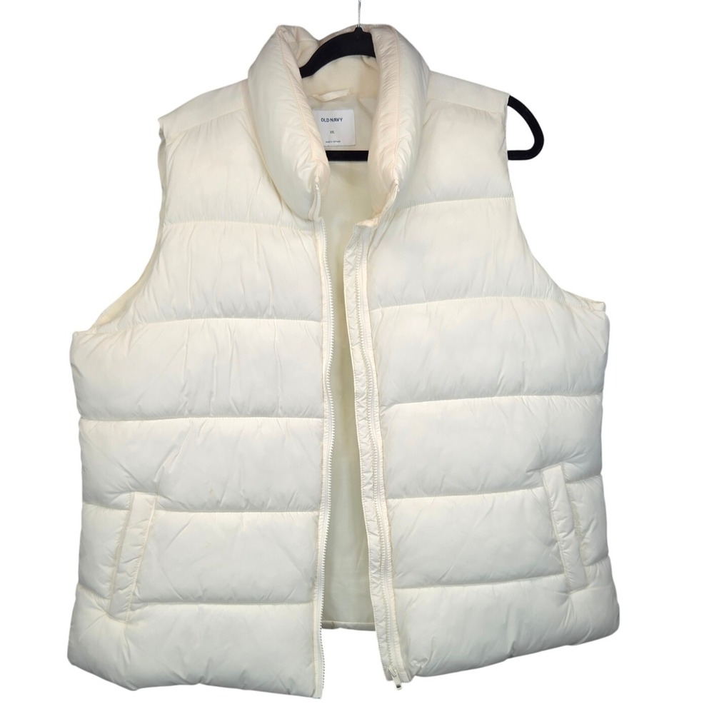 Old Navy Puffer Vest Women XXL White Quilted Zip Mock Neck Y2K Sport Ski Layer